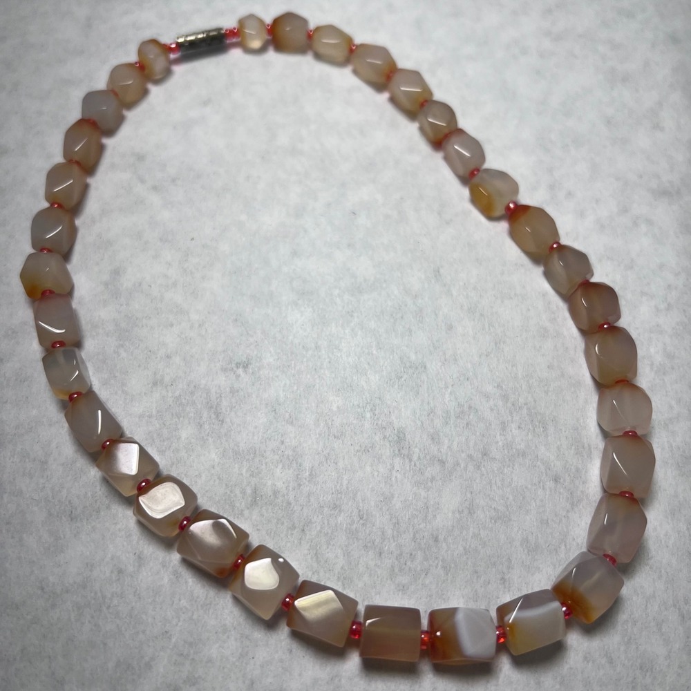 Natural Carnelian Agate Gemstone Beaded‎ Necklace Red Orange accents Pale stones